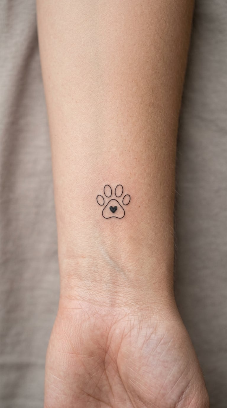 Fine-Line Paw Print with a Tiny Heart