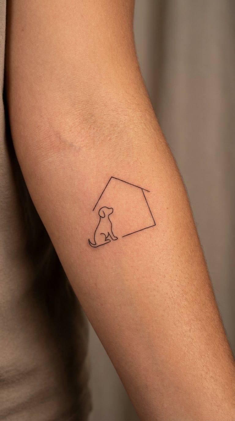 Pet and Home in One Line Drawing
