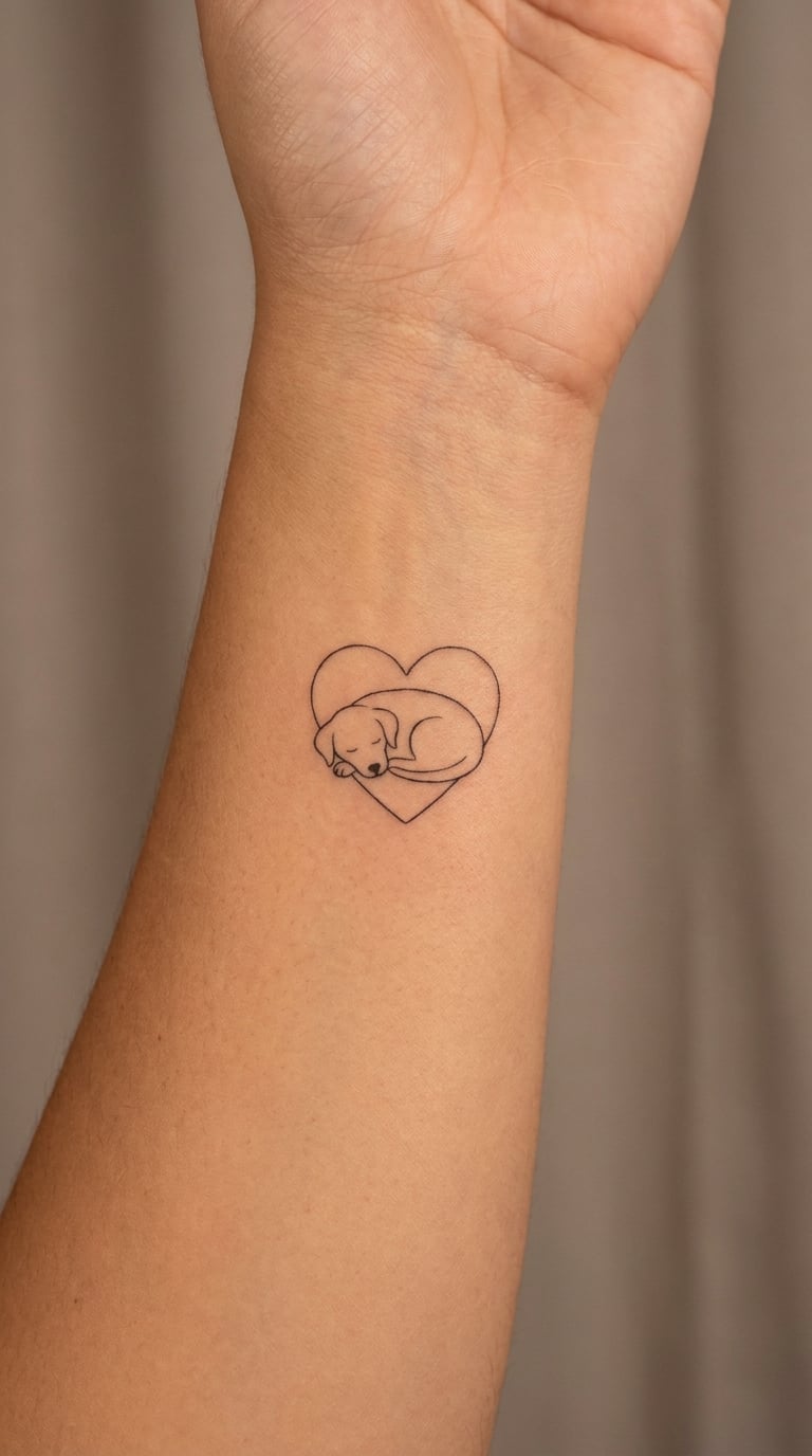 Sleeping Pet in a Heart Outline