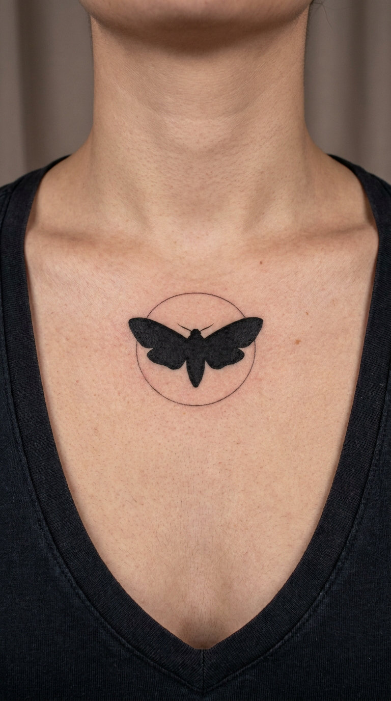 Moth Silhouette with Fine-Line Halo