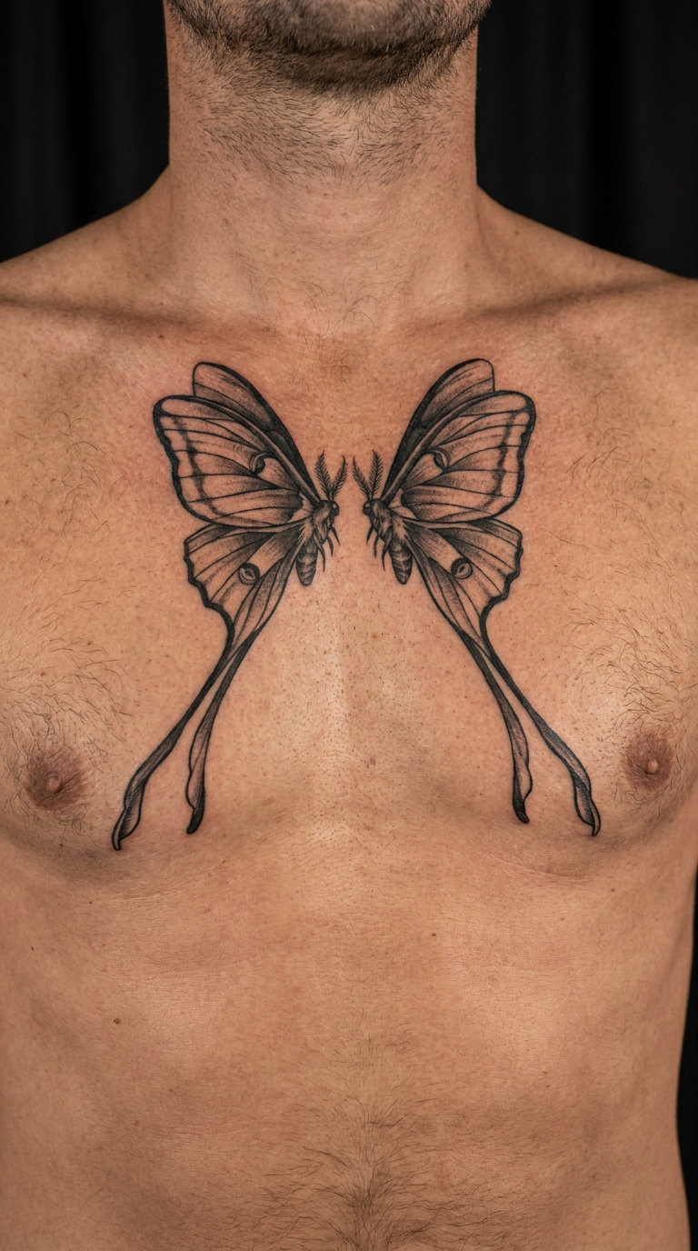 Blackwork Luna Moth Pair