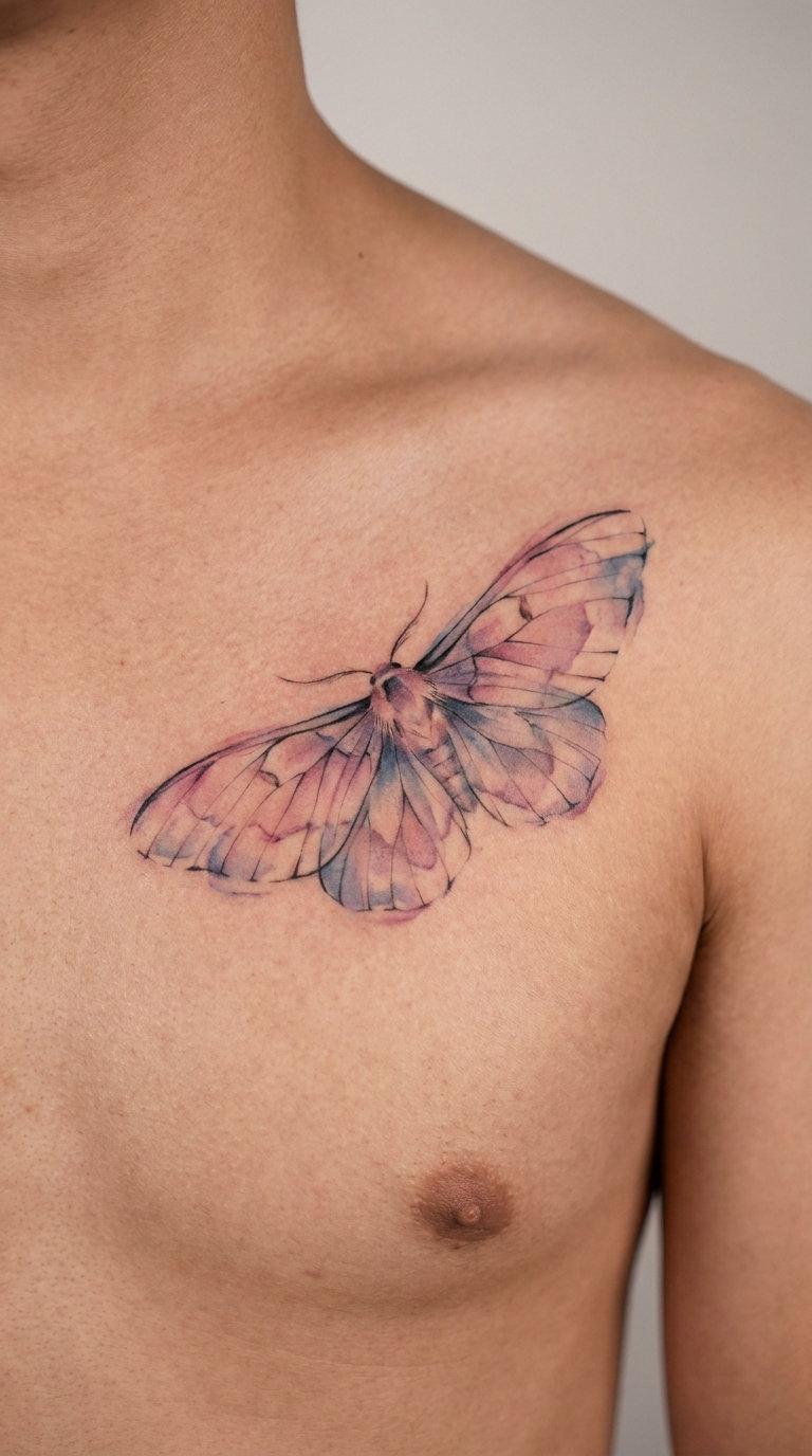 Watercolor Pink and Purple Moth