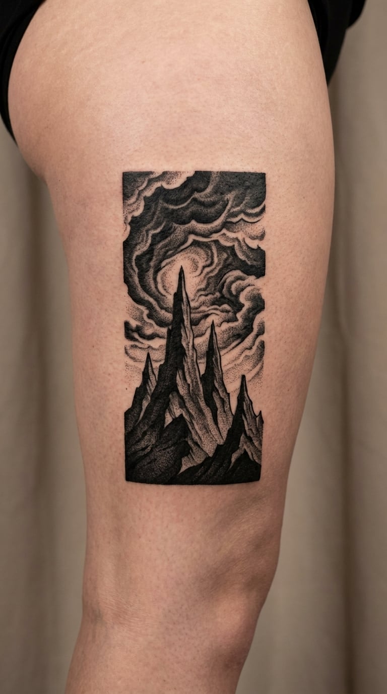 Storm Clouds Over Mountain Spires on the Outer Thigh