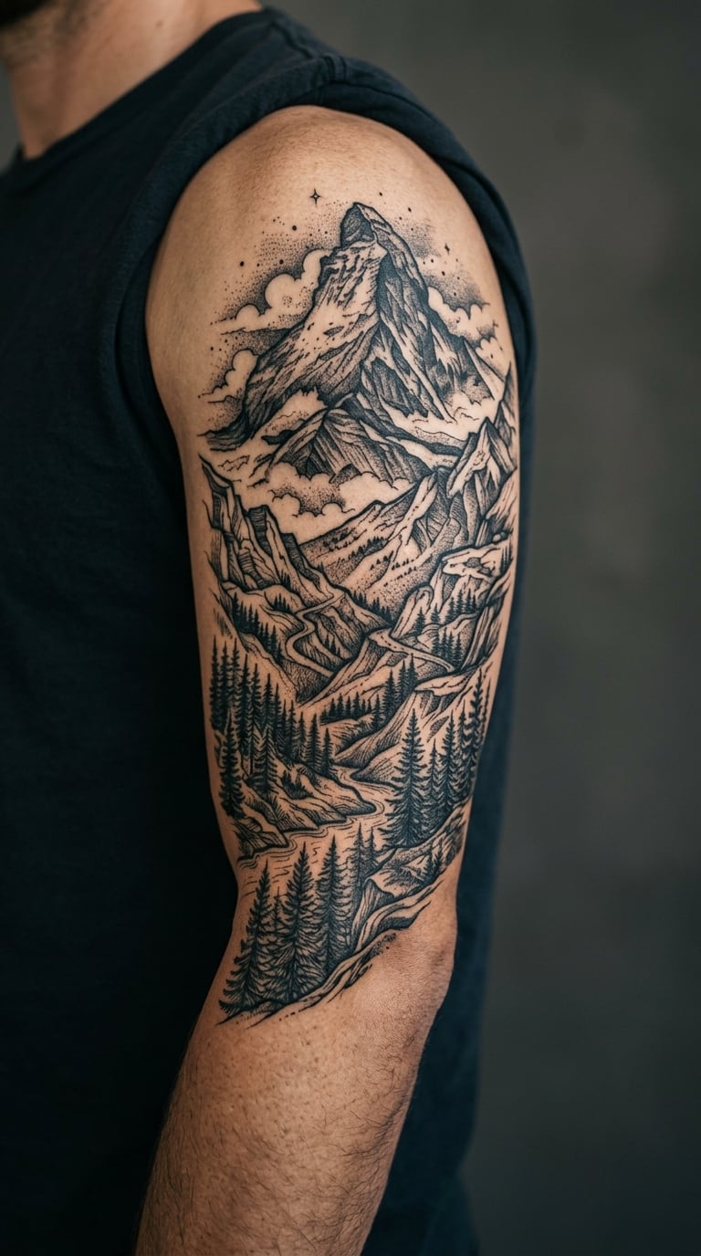 Sleeve Panorama from Valley to Summit on the Outer Arm