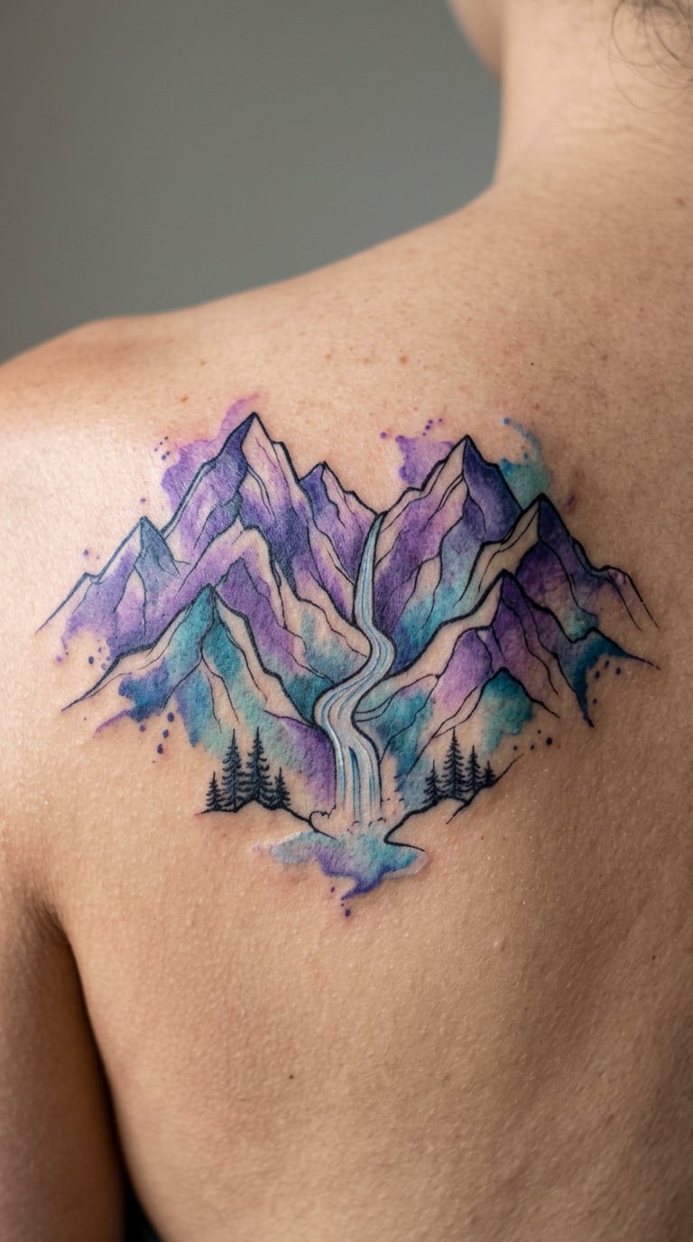 Watercolor Cascades and Peaks on the Shoulder Blade