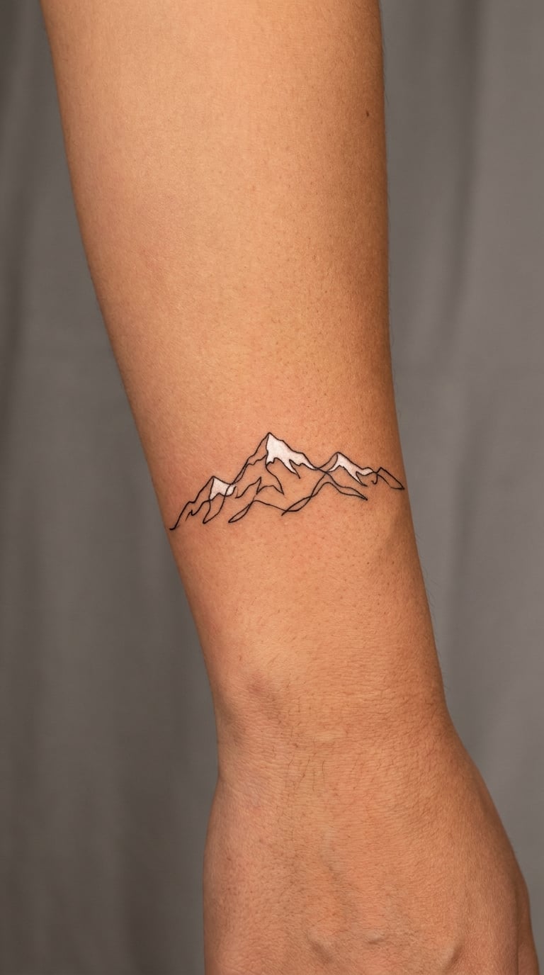 Snow-Capped Range in One Line on the Outer Wrist