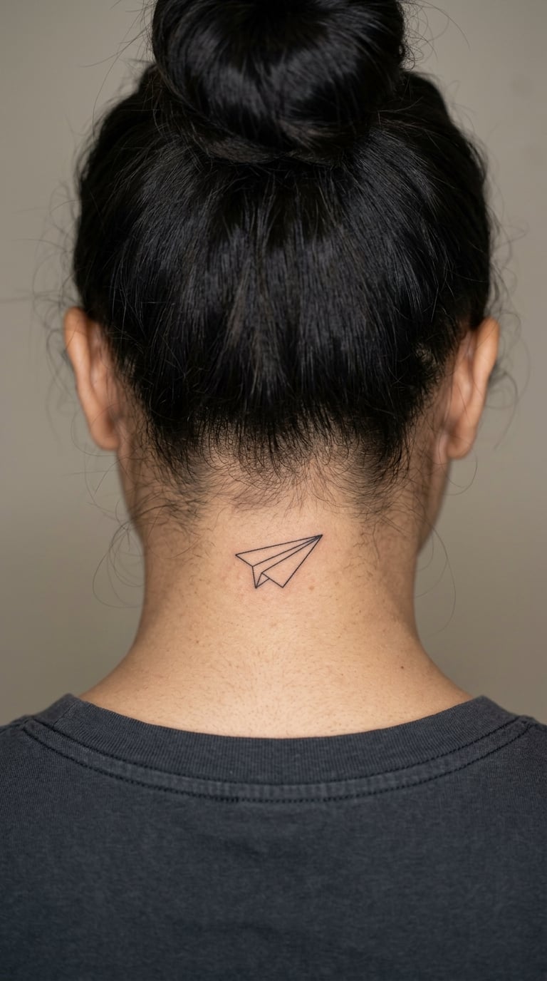 Fine-Line Paper Plane Behind the Ear
