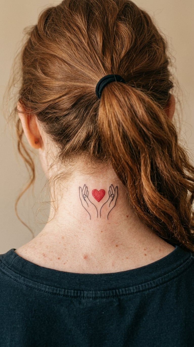 Small Red Heart with Fine-Line Hands