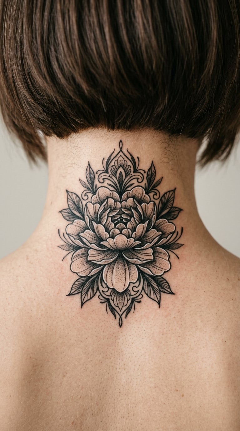 Symmetric Peony in Soft Blackwork