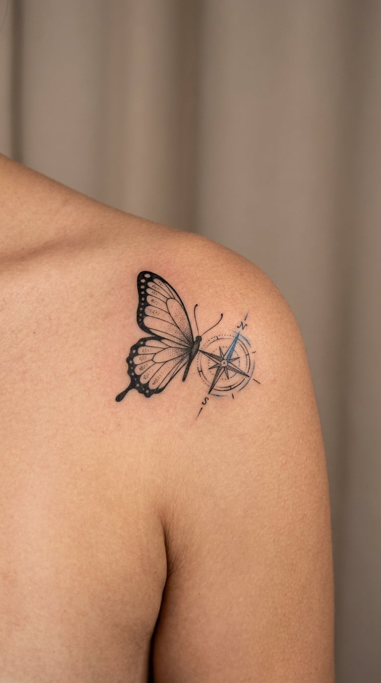 Navy Butterfly and Compass