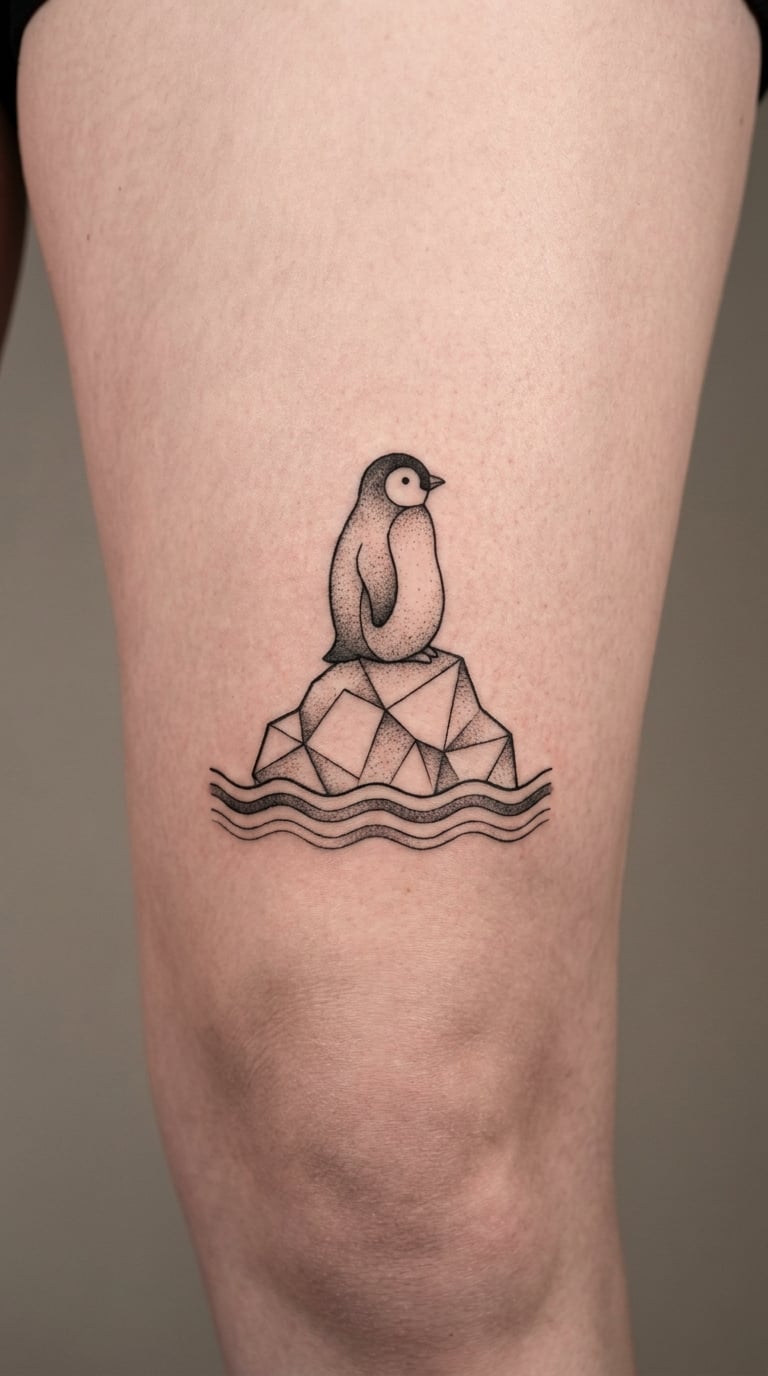 Penguin in an Iceberg Scene