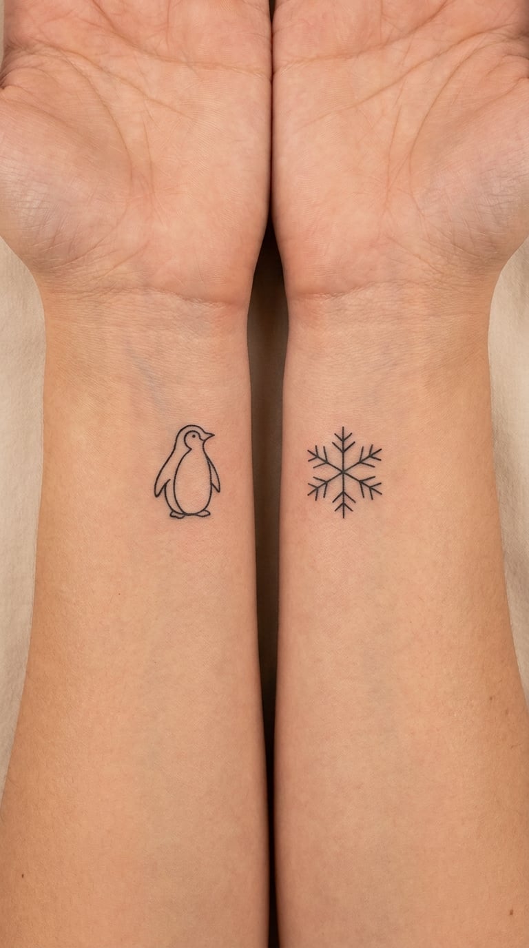 Penguin and Snowflake Matching Tattoo