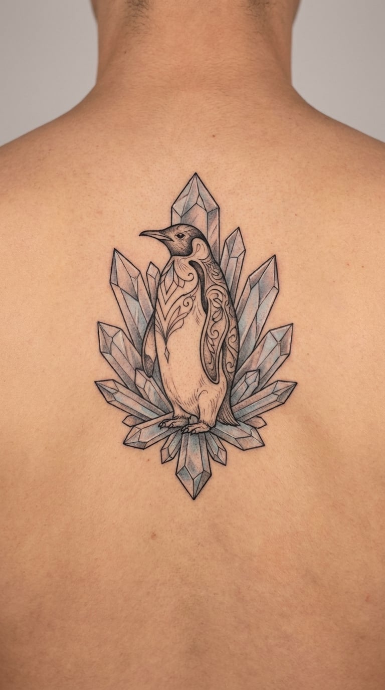 Ornate Penguin with Ice Crystals