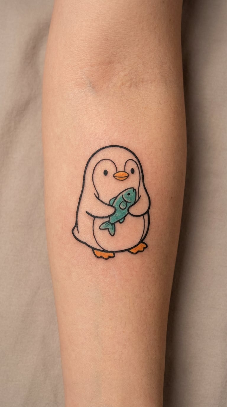 Cute Penguin Holding a Fish