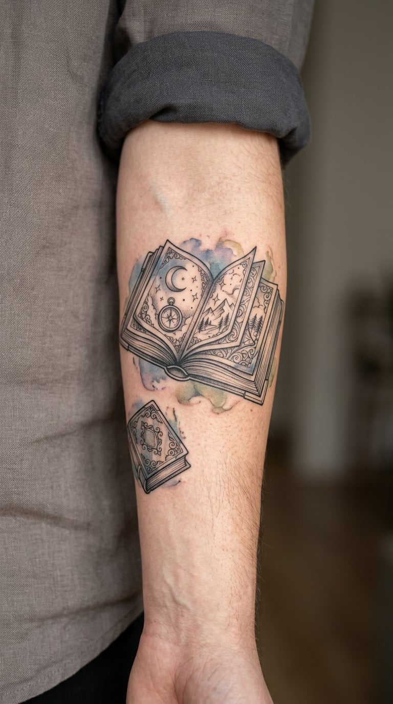 Open Book with Watercolour Borders