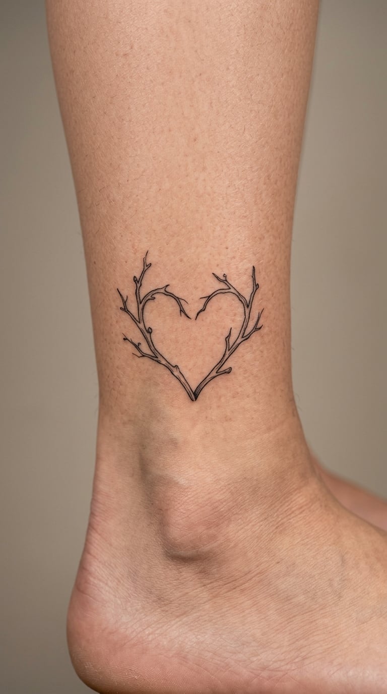Branches Forming a Heart in Fine Line