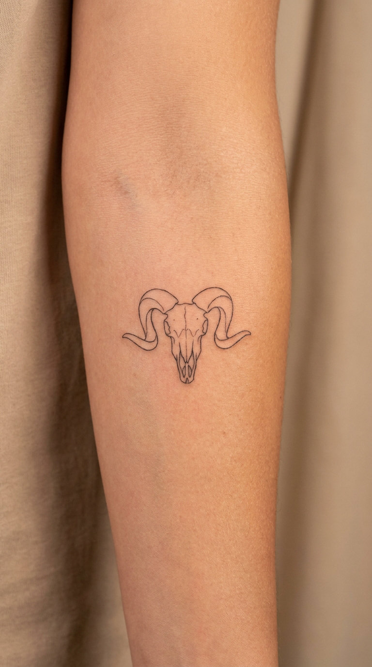 Minimal Fine-Line Ram Skull Outline