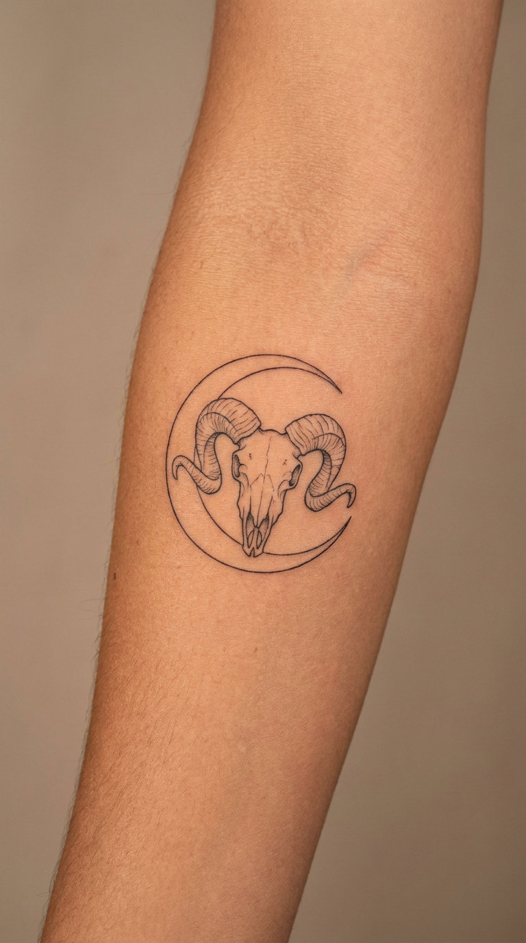 Crescent Moon and Ram Skull