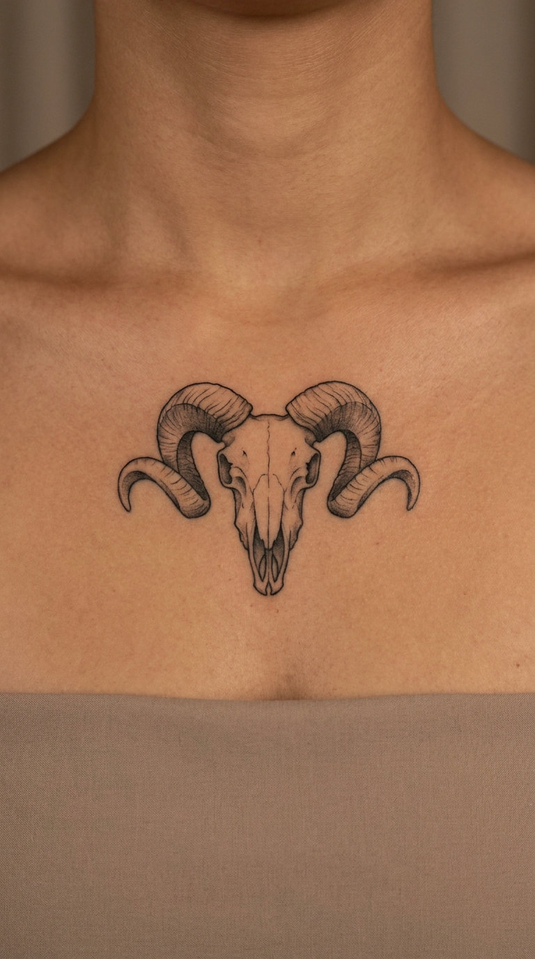 Ram Skull Above the Collarbone