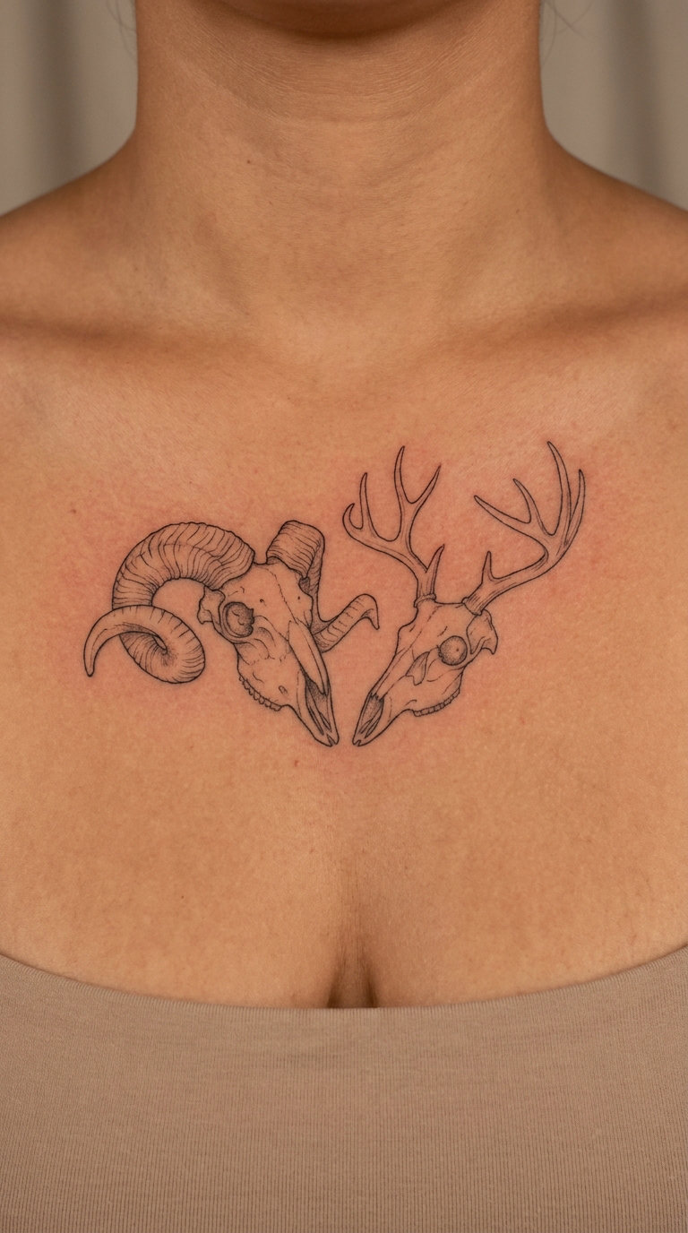 Stag and Ram Skull Split Design