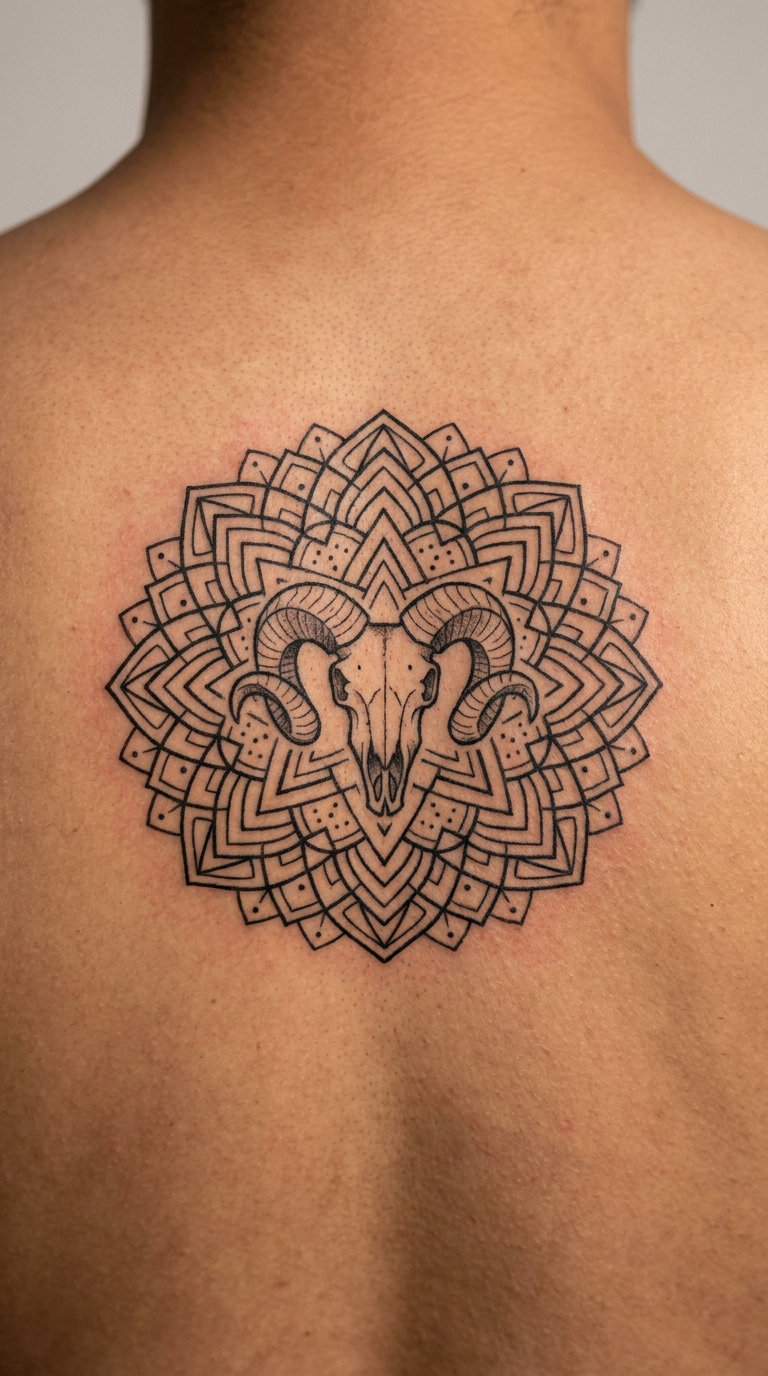 Mandala Surround Ram Skull