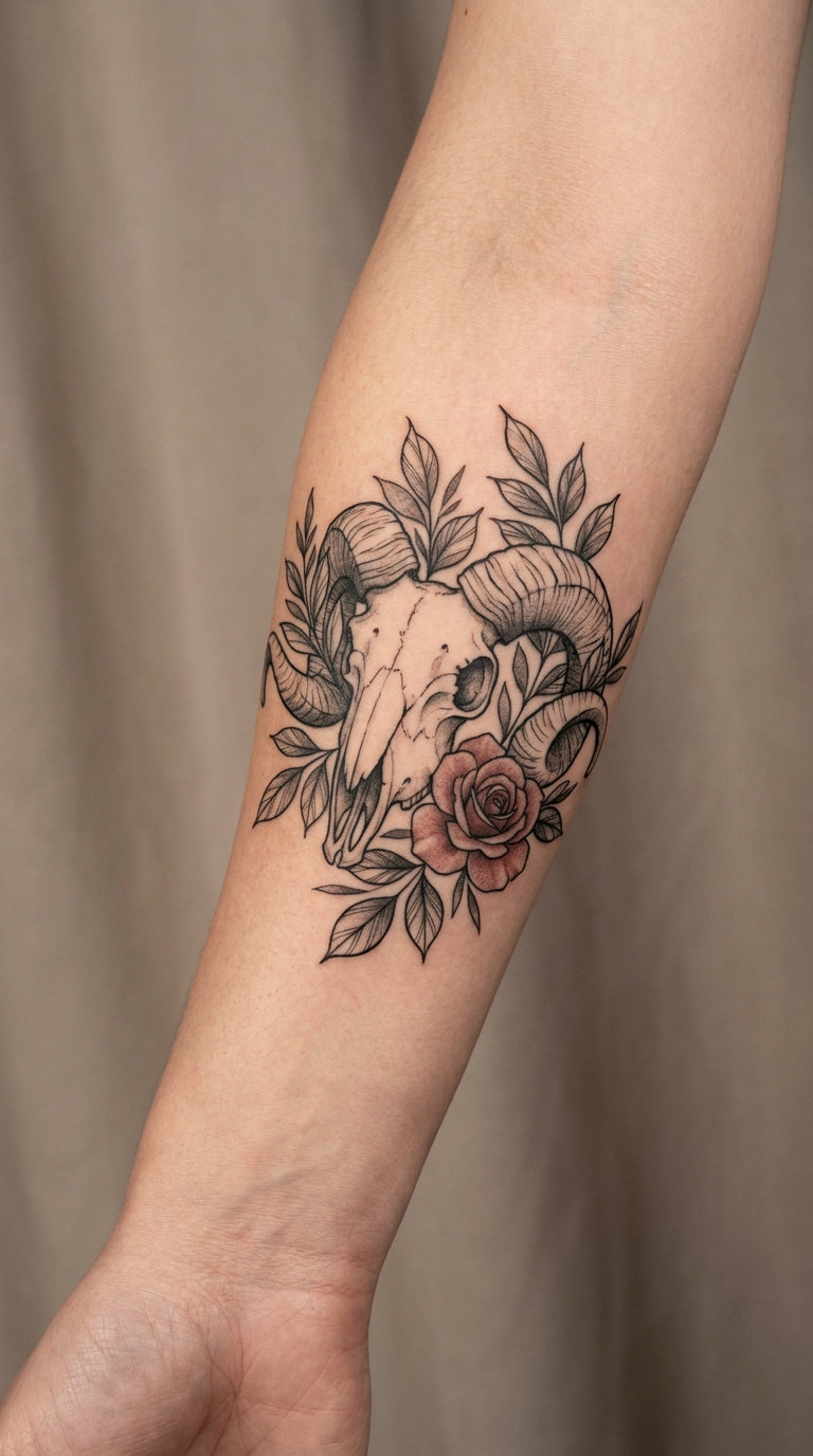 Floral Wrapped Ram Skull
