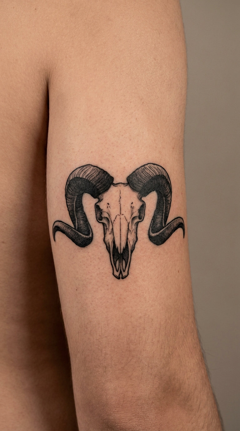 Blackwork Horned Skull