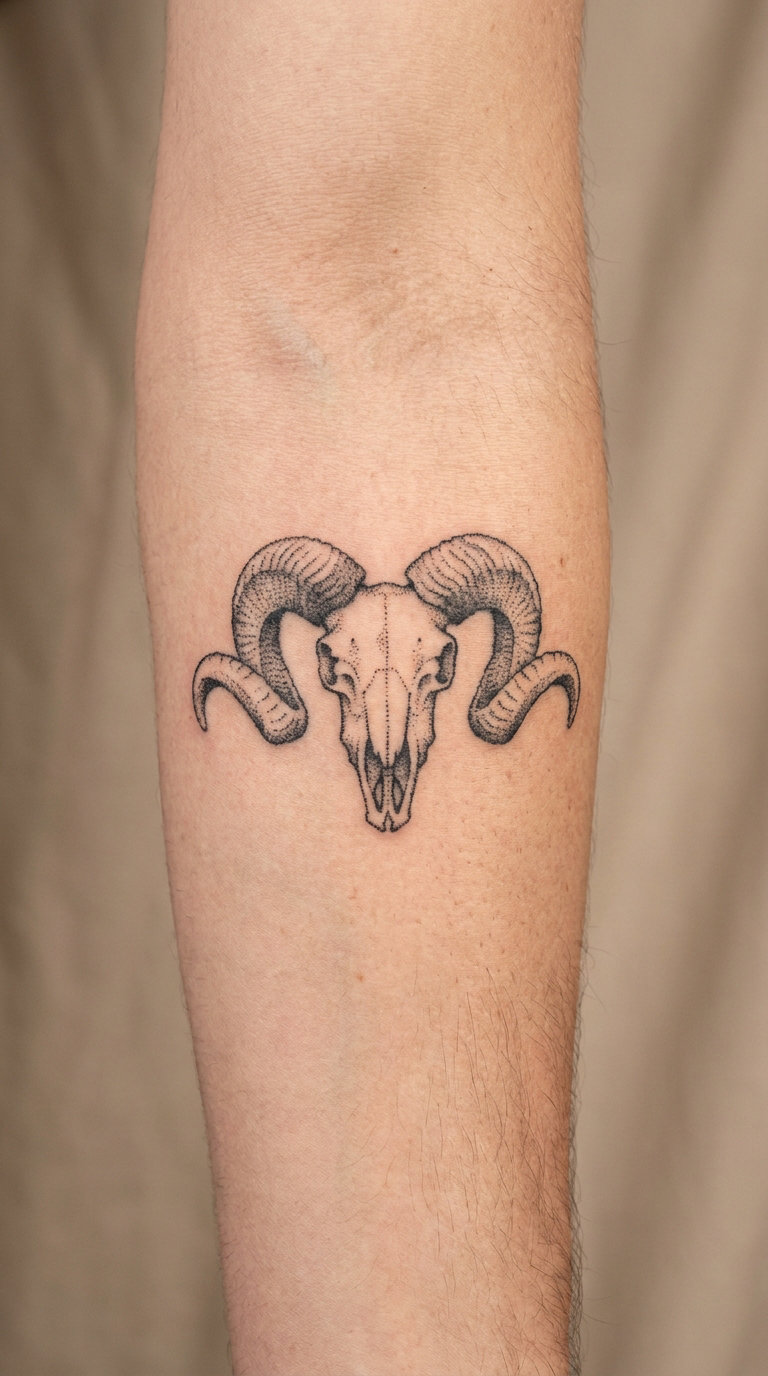 Dotwork Ram Skull and Horns
