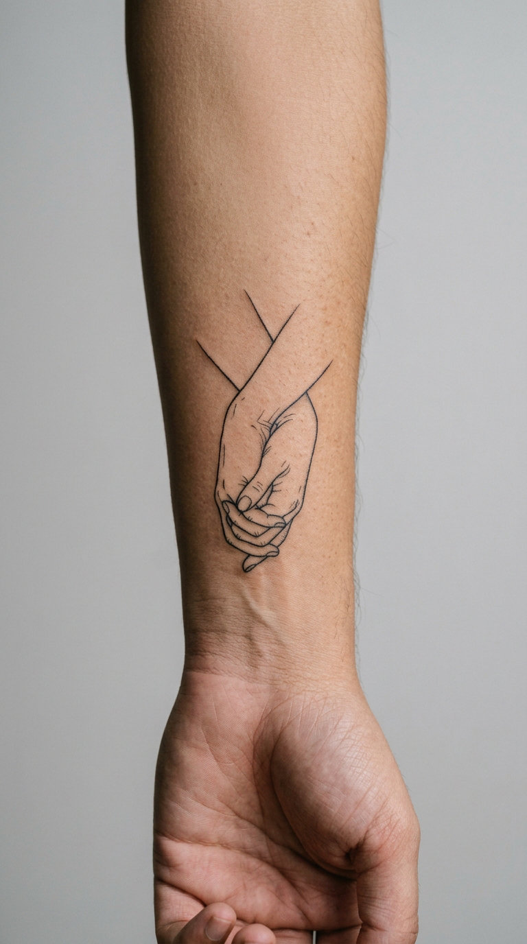 Two Interlocking Hands in Fine Line