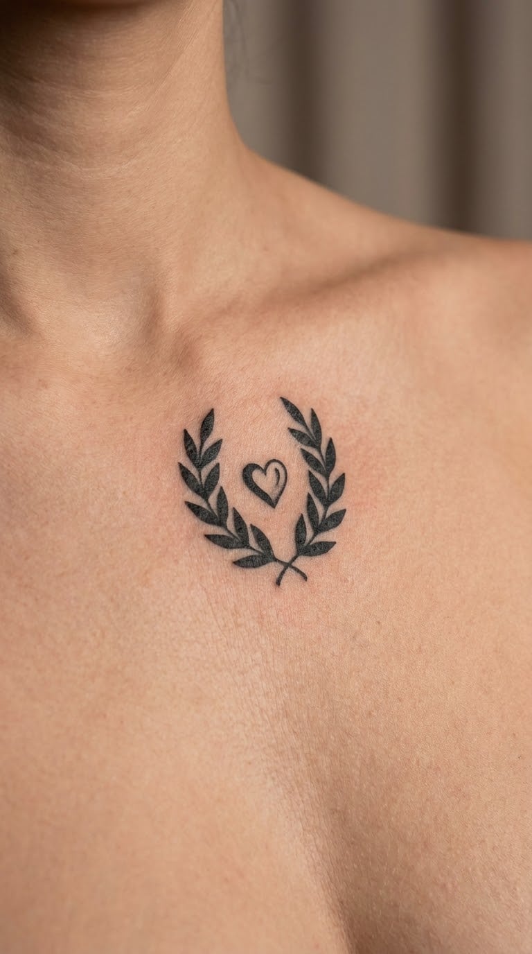 Tiny Laurel Wreath Around a Heart
