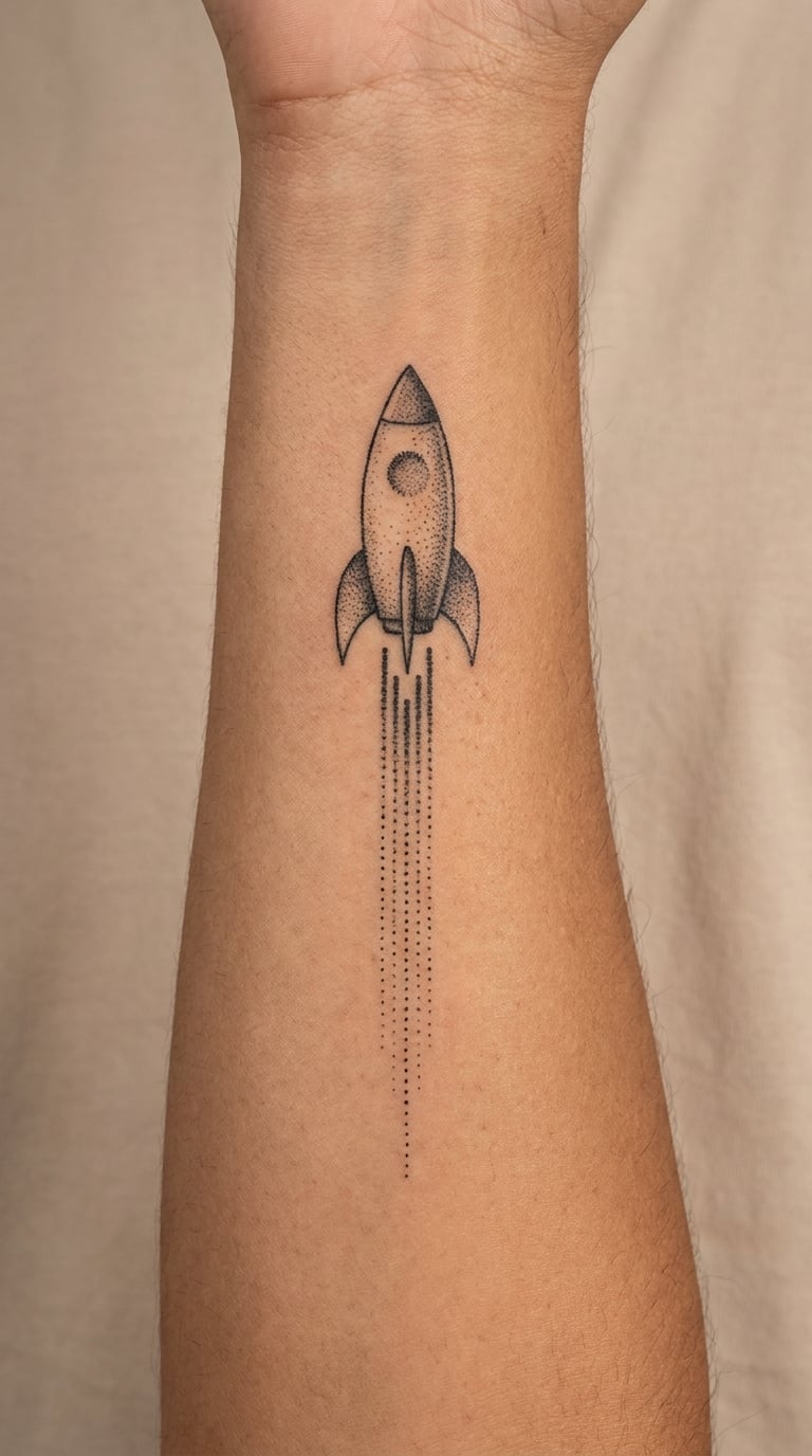 Dotwork Rocket with Launch Path