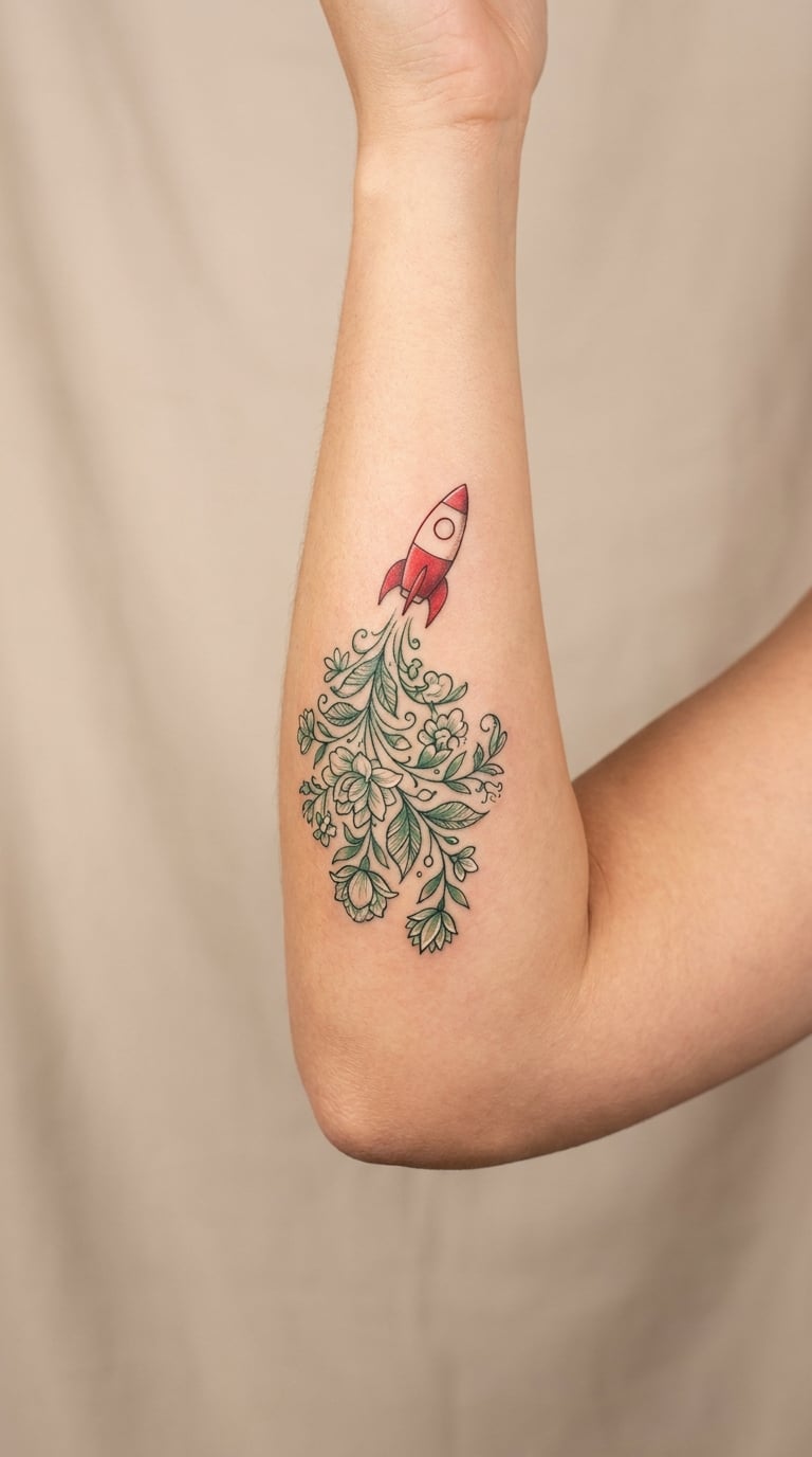 Rocket Emerging from a Floral Bouquet