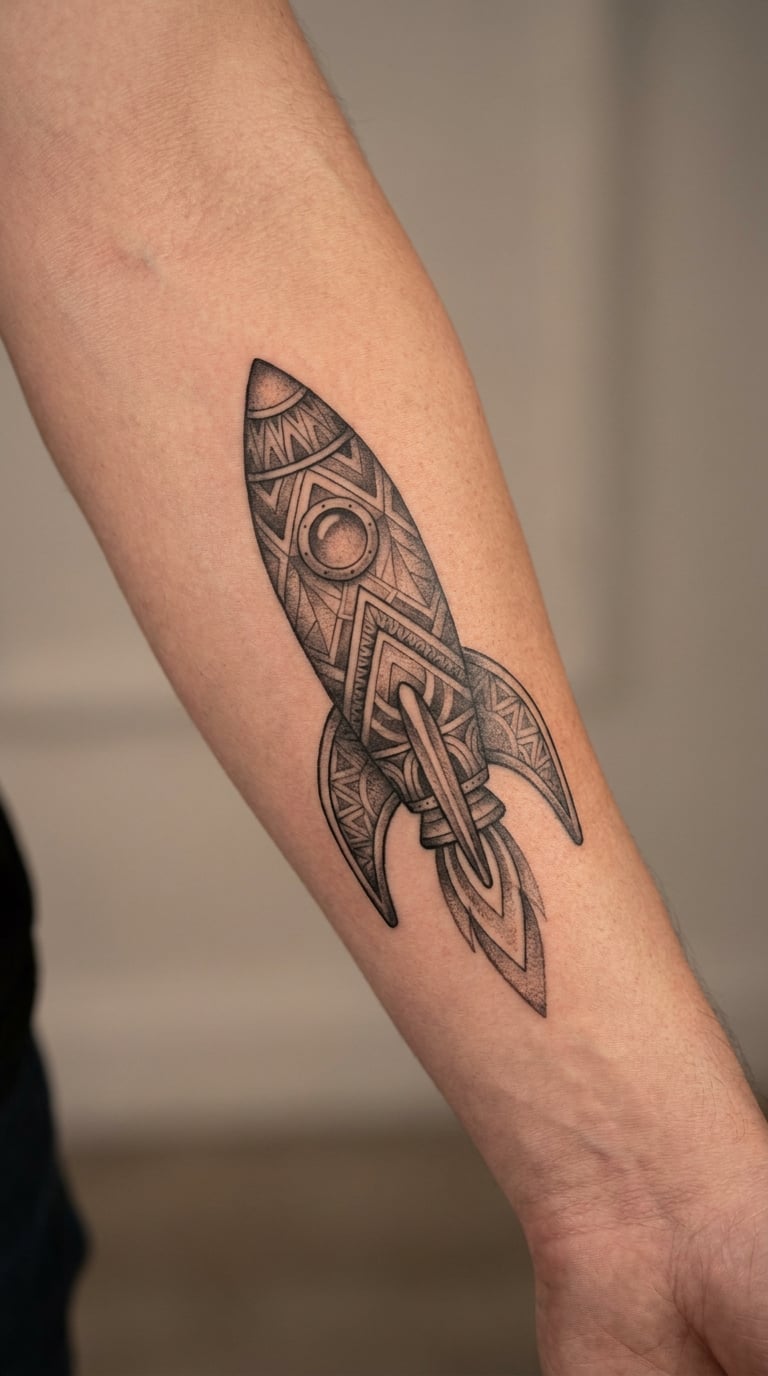 Rocket with Engraved Mission Numbers