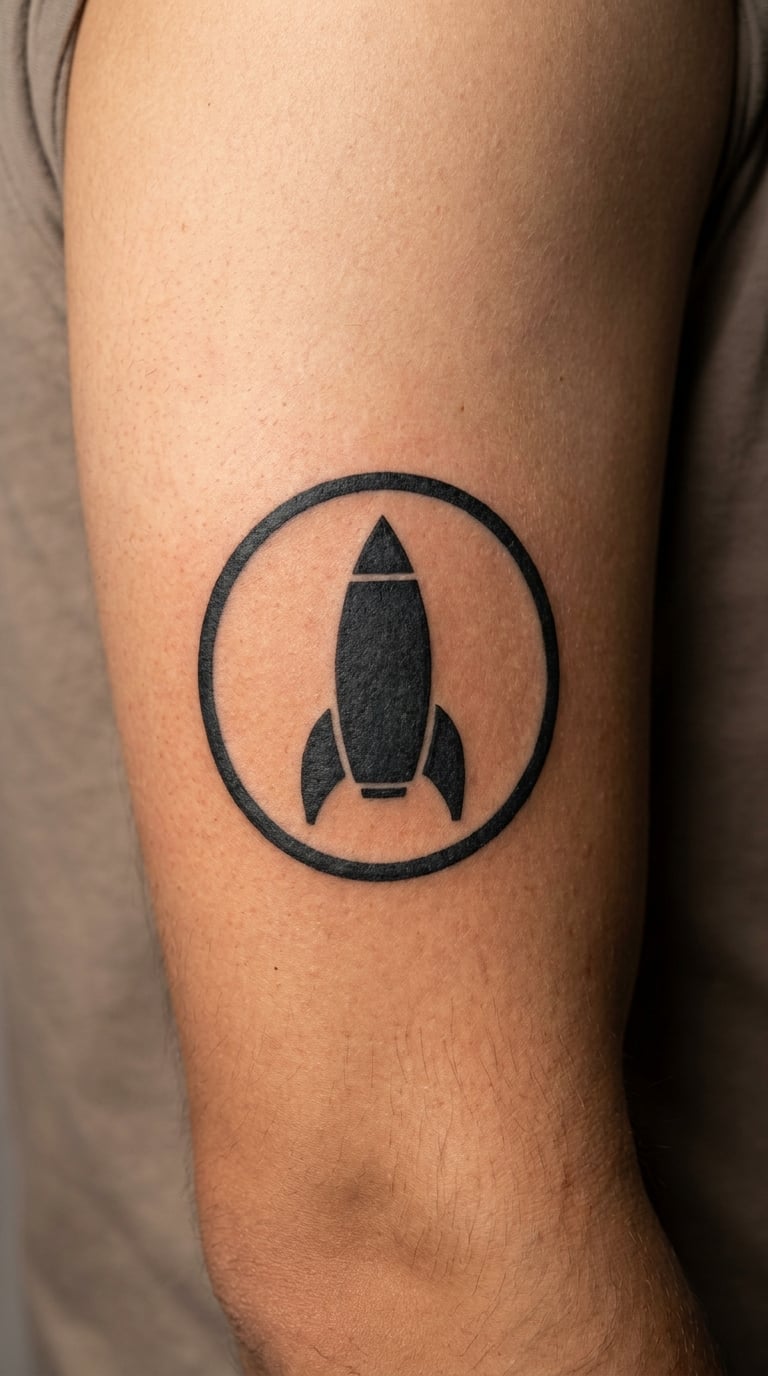 Rocket Silhouette Inside a Circular Badge