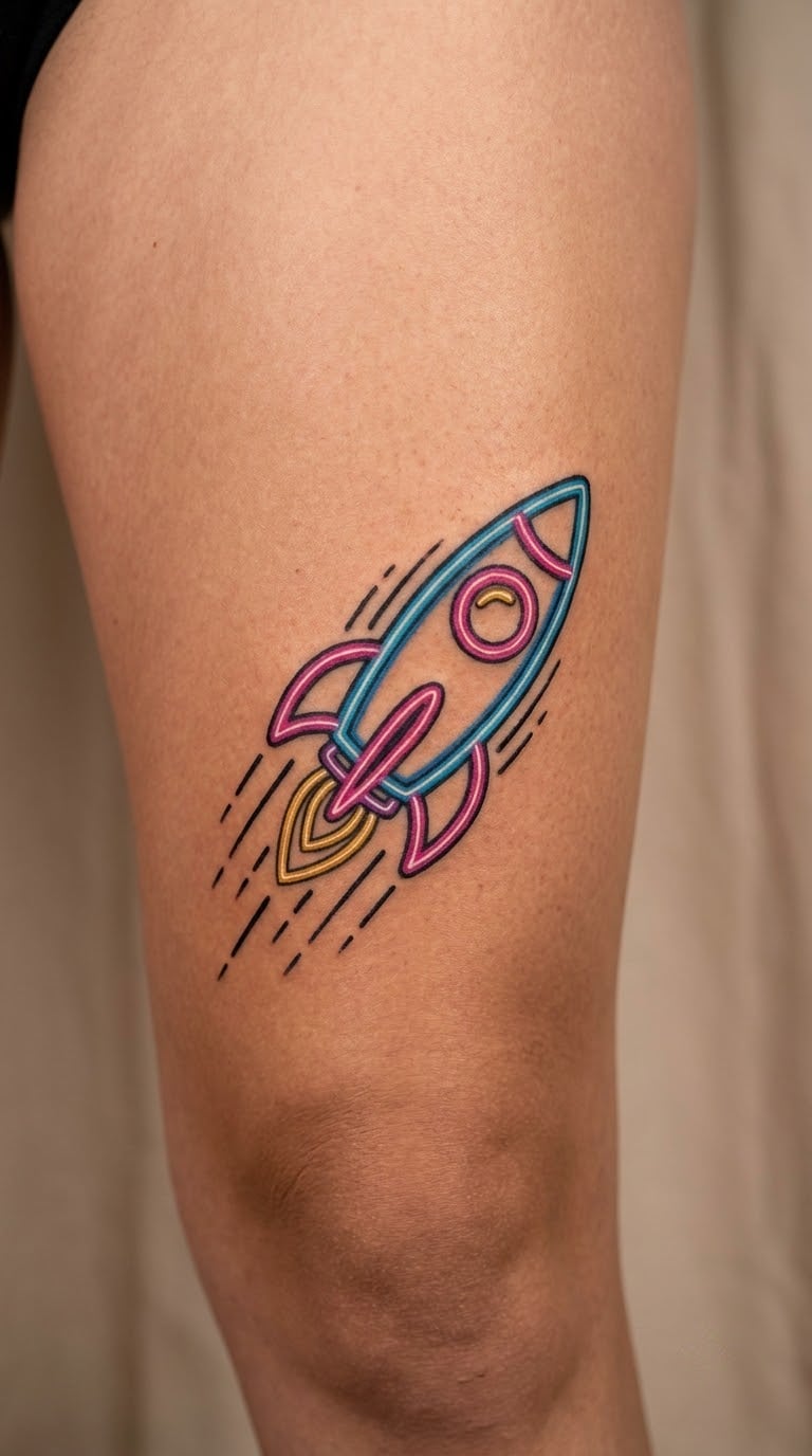 Neon Rocket with Speeding Lines
