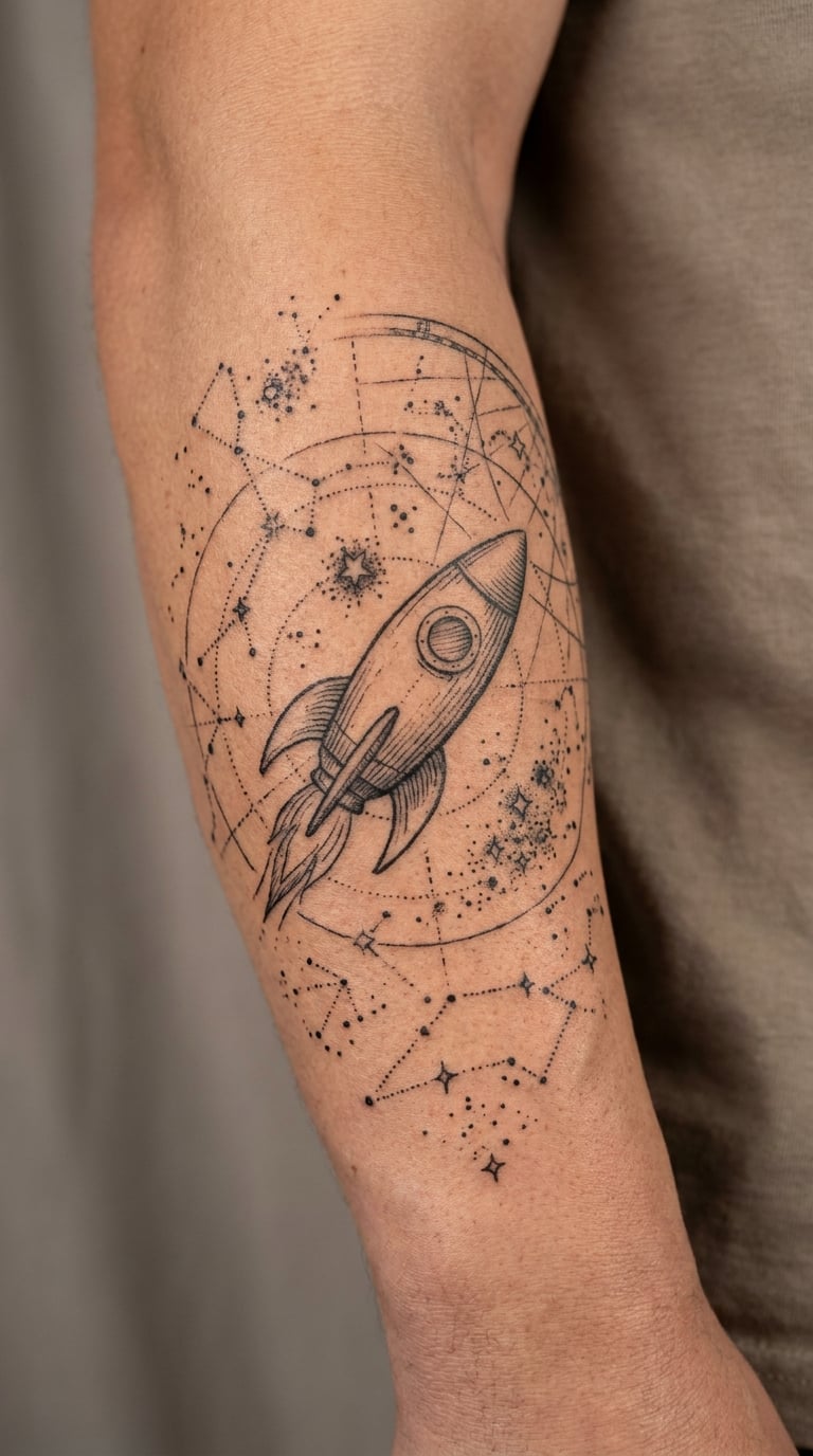 Ancient-Style Rocket and Star Map