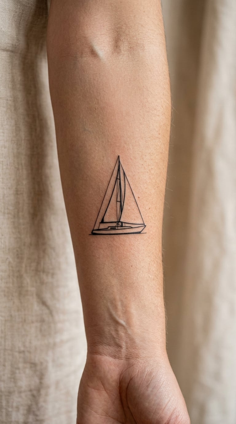Fine-Line Sailboat on the Forearm
