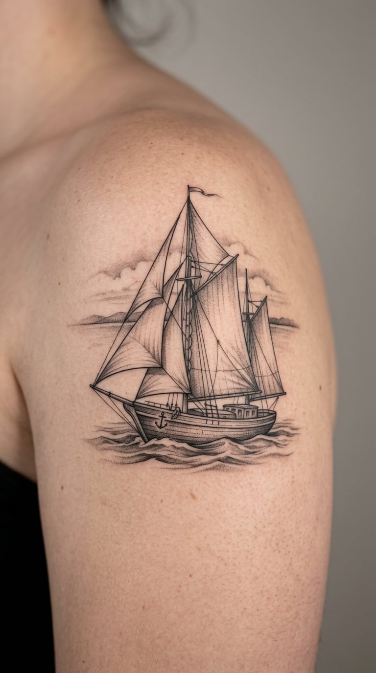 Realistic Sailboat on the Shoulder