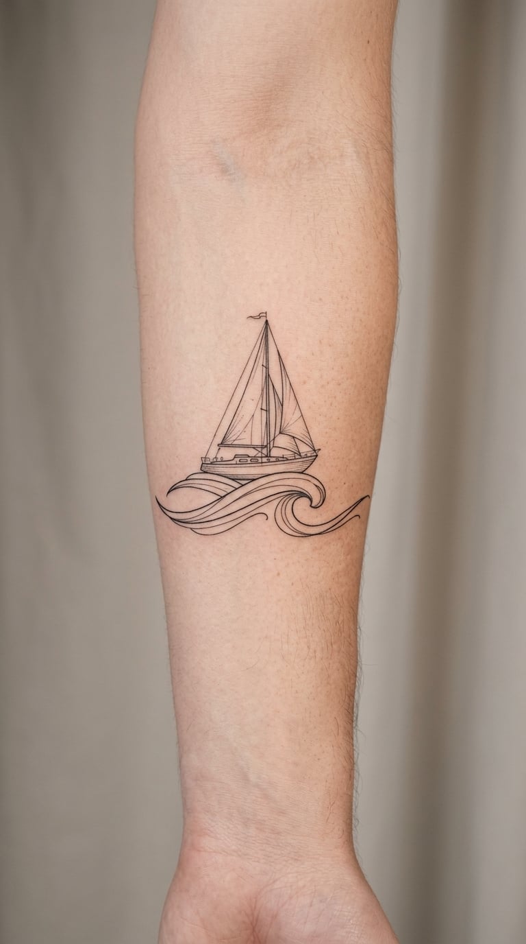 Sailboat with Flowing Wave Banner