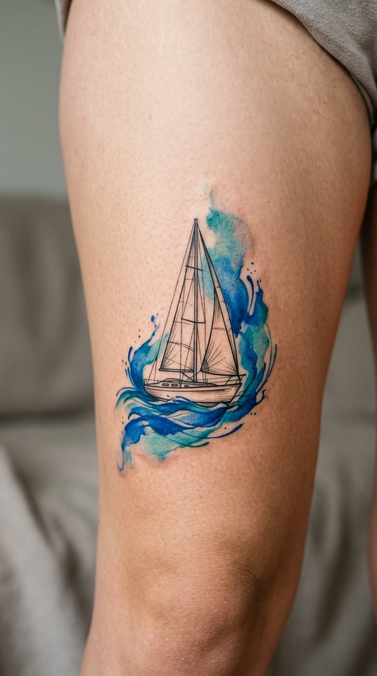 Blue Watercolor Sailboat