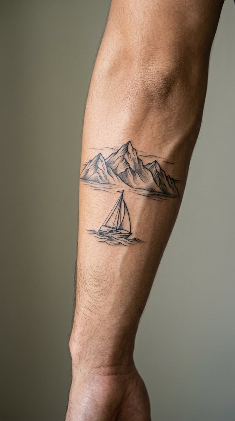 Sailboat and Mountain Range