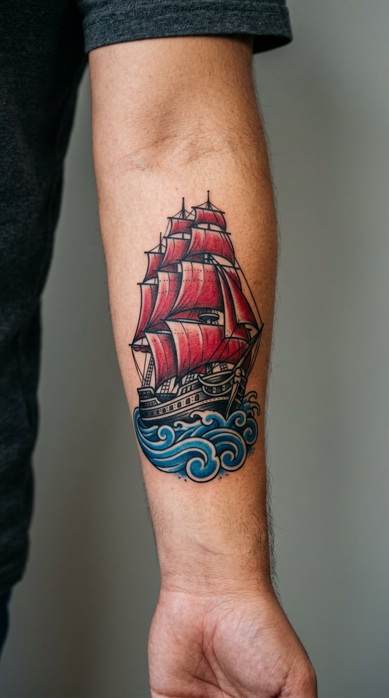Neotraditional Red-Sailed Ship