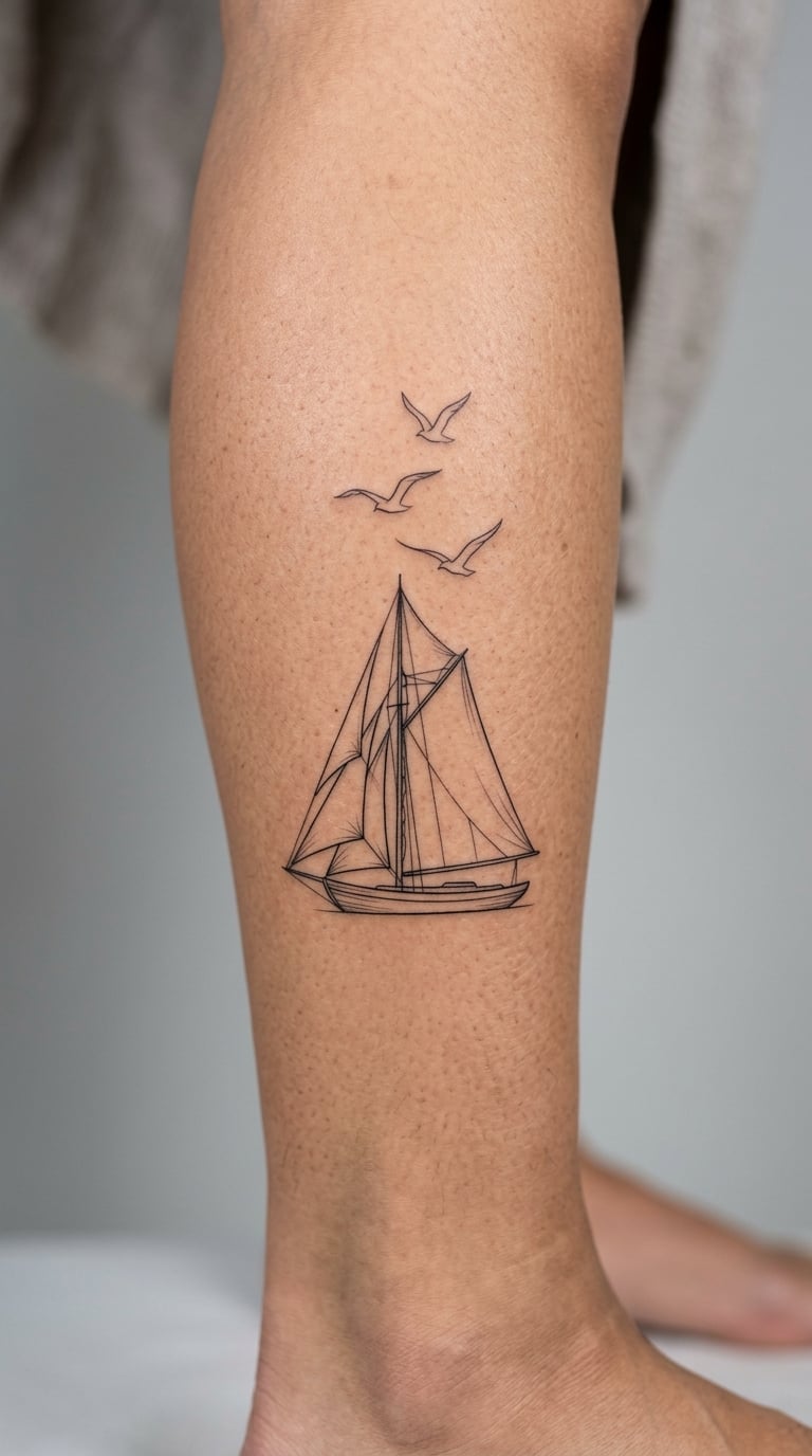 Sailboat with Birds Above the Mast