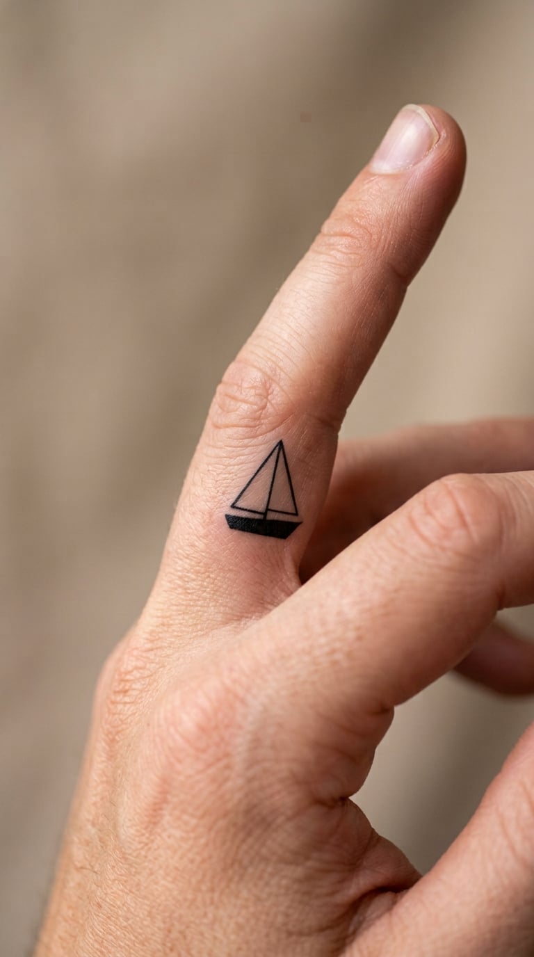 Miniature Sailboat Finger Tattoo