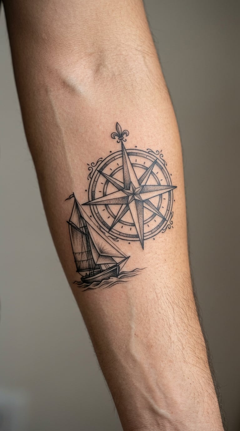 Sailboat with Compass Rose