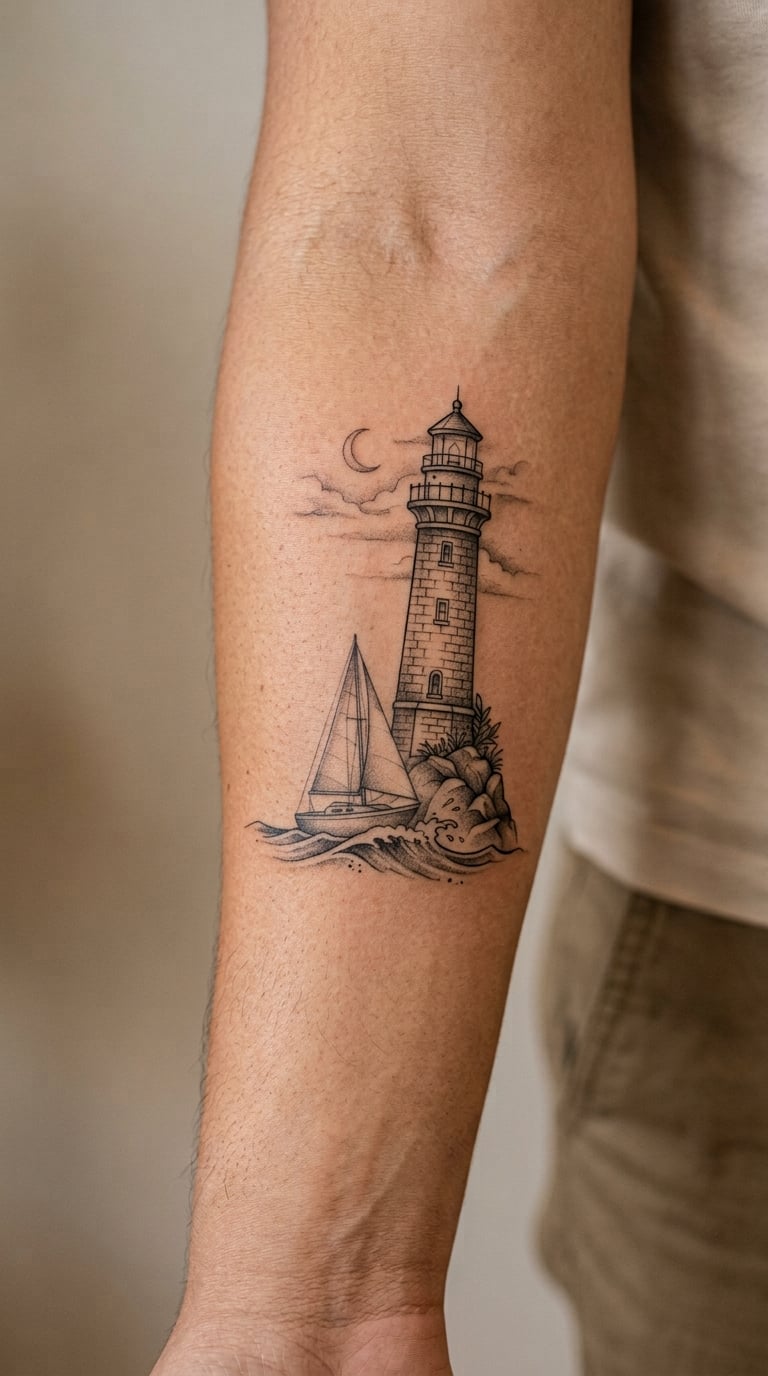 Sailboat and Lighthouse