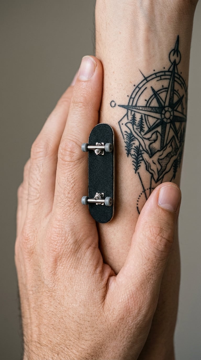 Micro-Realism Skateboard on a Hand