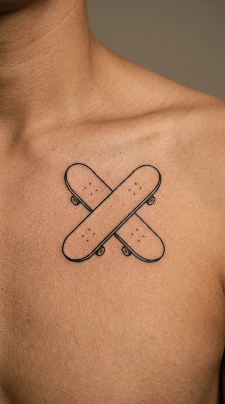 Two Skateboards Crossing