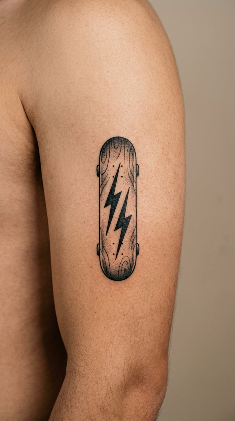 Skateboard Deck with Lightning Bolts