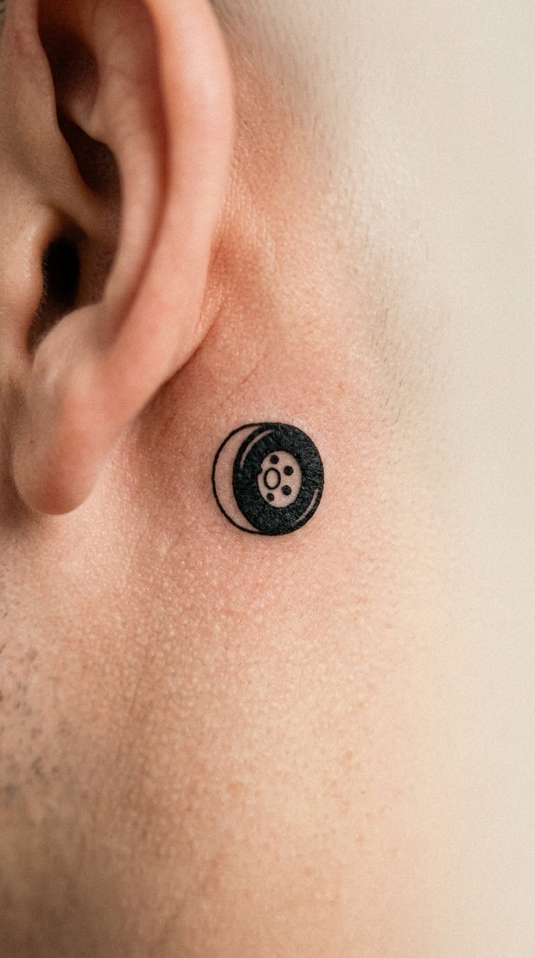 Tiny Skateboard Wheel Behind the Ear